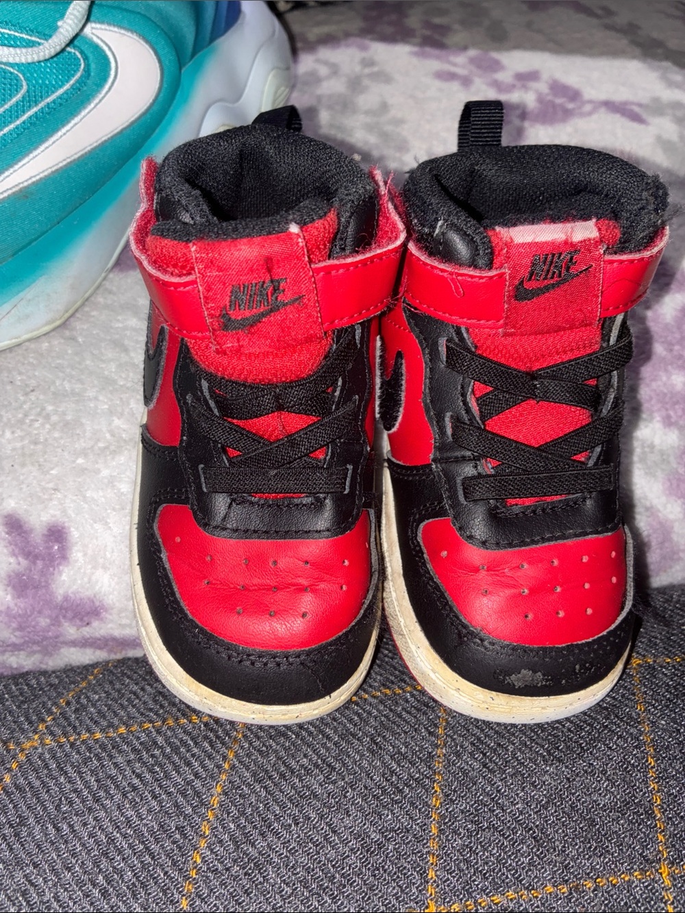Nike Kids Black and Red High-Top Sneakers with Strap